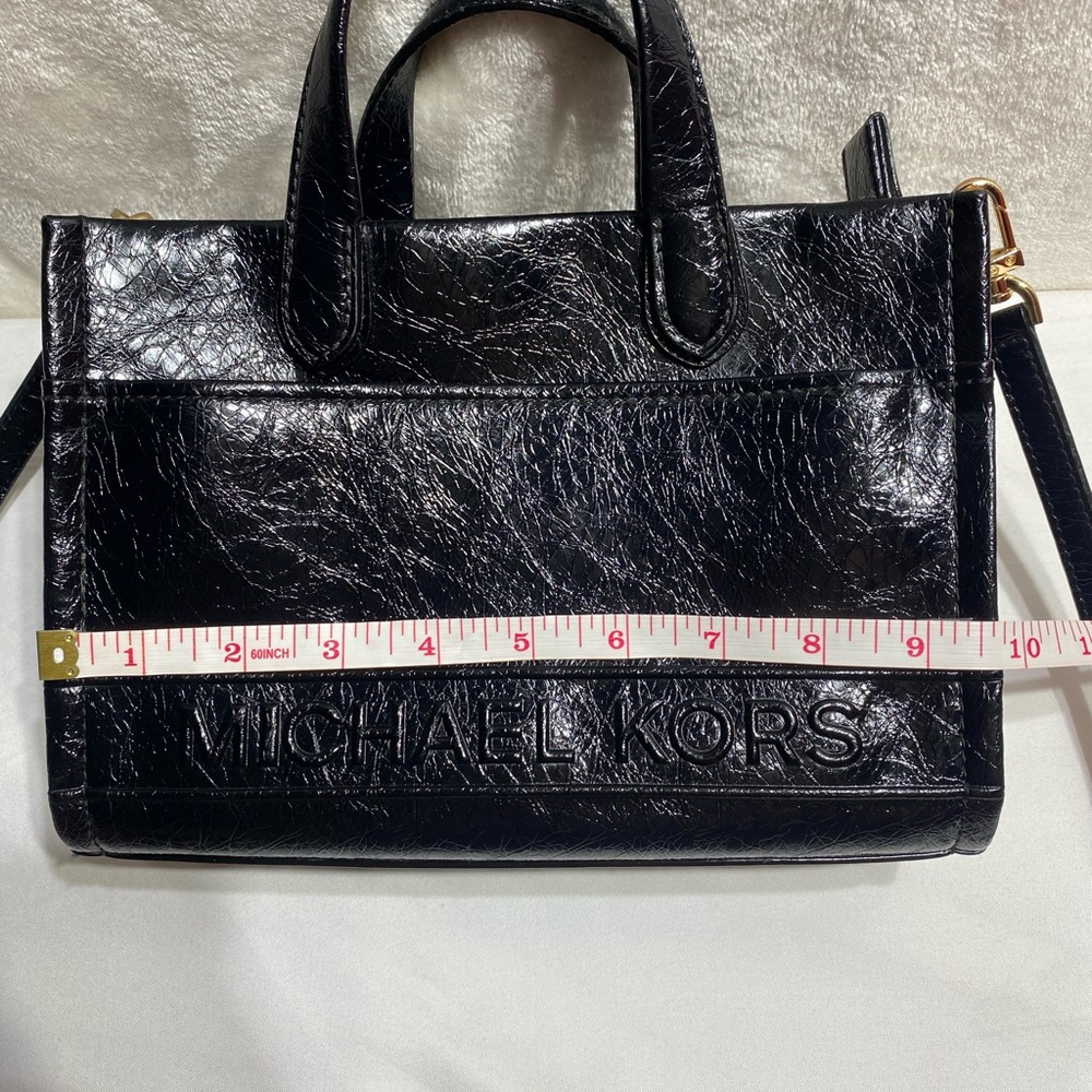 MICHAEL KORS Small Black Leather Tote Logo Handbag Gold Hardware Fall Classic - Picture 14 of 16
